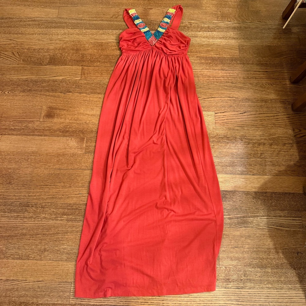 Bailey Blue Red Ruched Halter Maxi Sundress